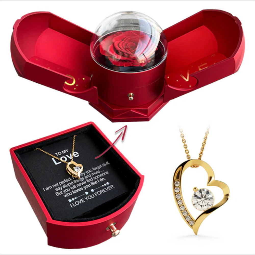Double open rose gift box drawer style rose jewelry box angel wings Valentine's Day necklace gift box