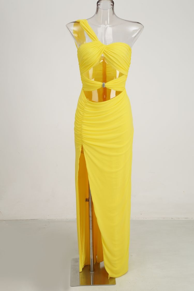 Sexy off-the-shoulder kink wrap dress Pleated high slit solid color dress skirt