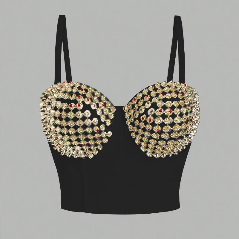 Luxury Design Corset Diamonds Rivet Outwear Crop Tops for Women Sexy Camis