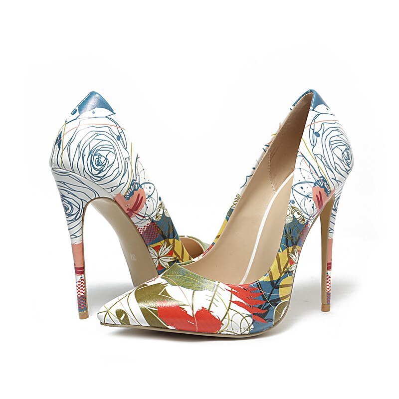 Women's hand-painted high heels shoes shallow mouth pointed colourful high heels women shoes