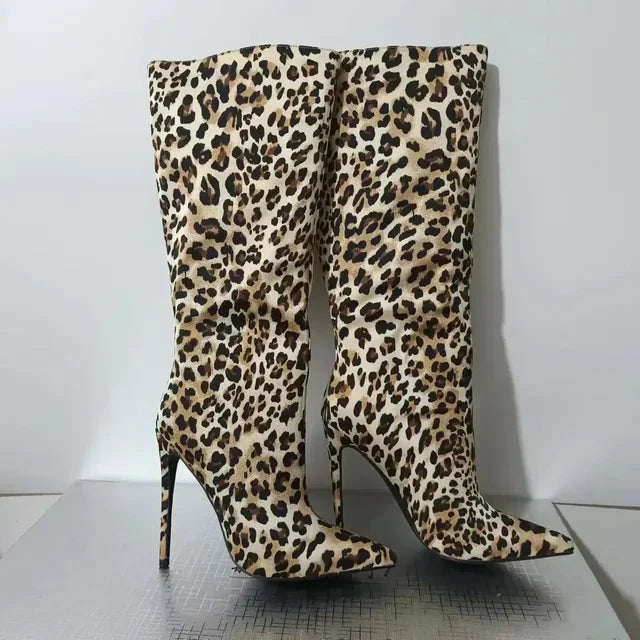 Autumn Winter New Fashion Classic Minimalist Style Design Knee Boots for Women Pointed Toe High Heels Big Size Shoes