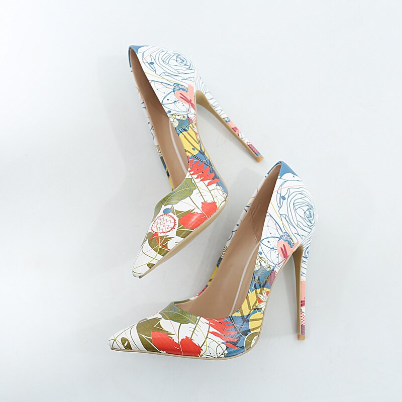 Women's hand-painted high heels shoes shallow mouth pointed colourful high heels women shoes