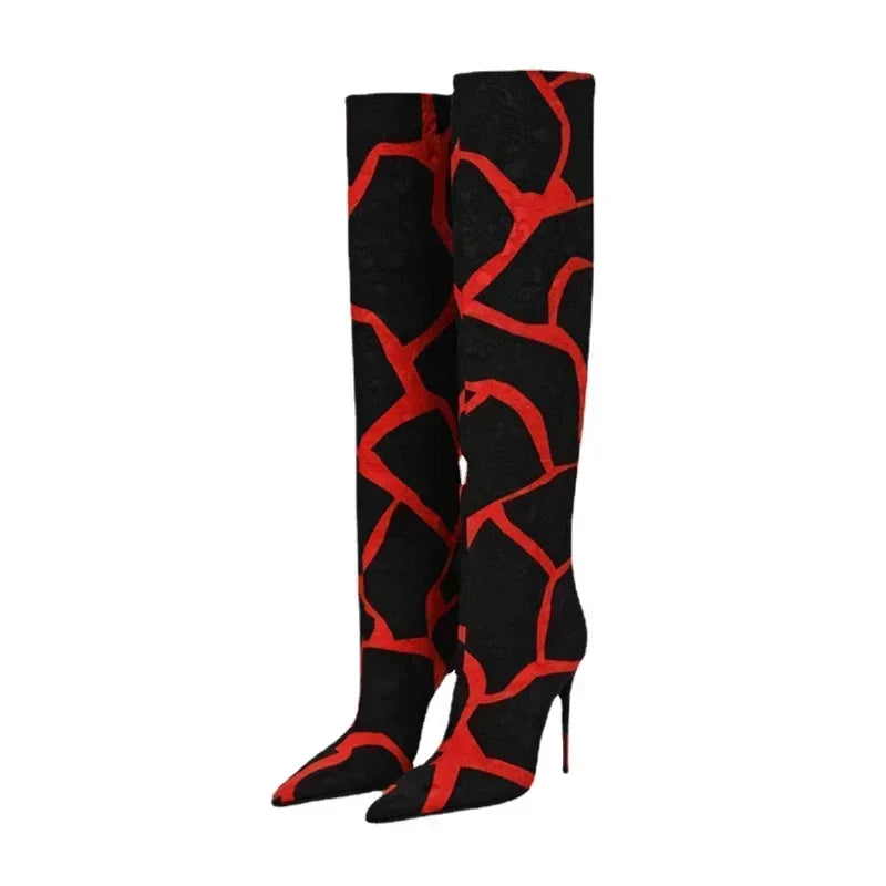Autumn Winter New Fashion Classic Minimalist Style Design Knee Boots for Women Pointed Toe High Heels Big Size Shoes