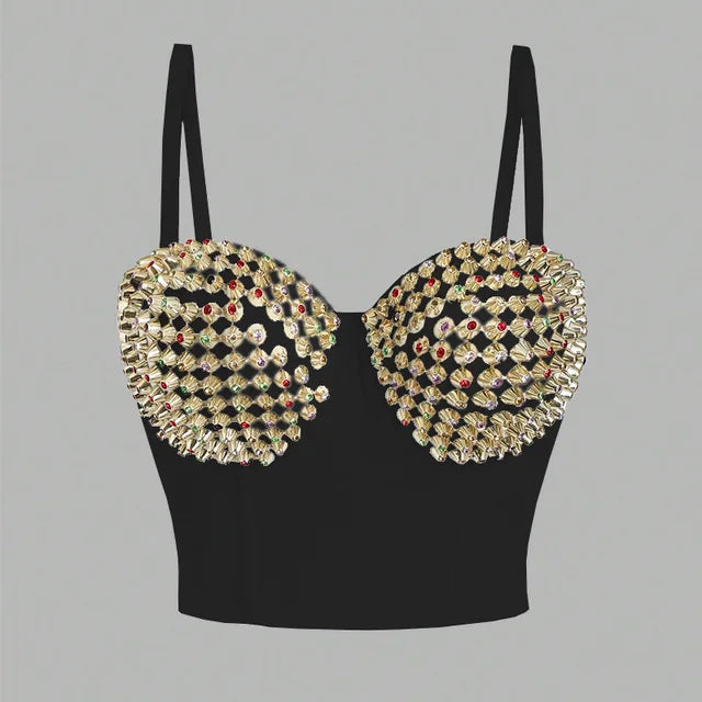 Luxury Design Corset Diamonds Rivet Outwear Crop Tops for Women Sexy Camis