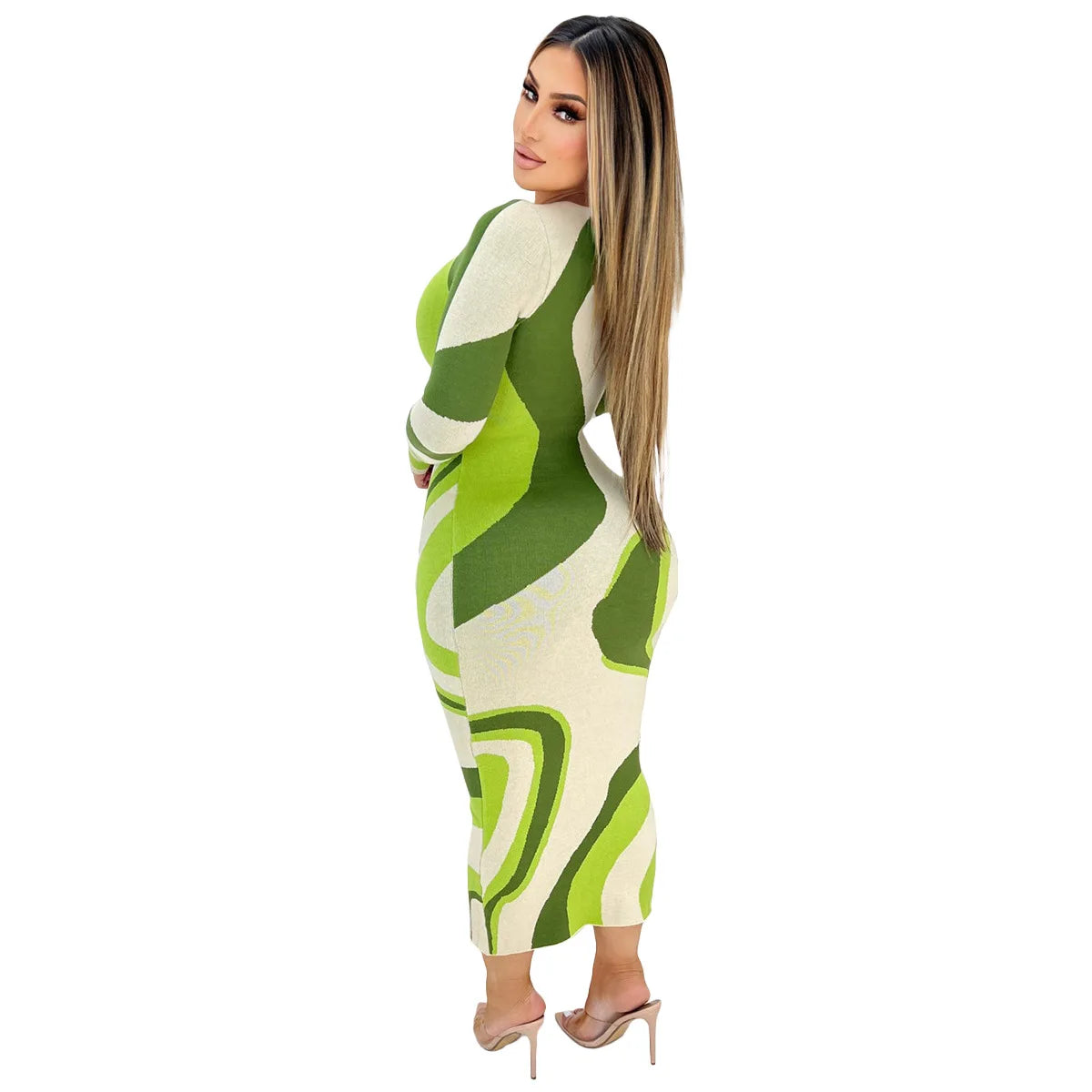Casual Long Dress Autumn Women O-Neck Long Sleeve Slim Stretch Party Dresses Streetwear
