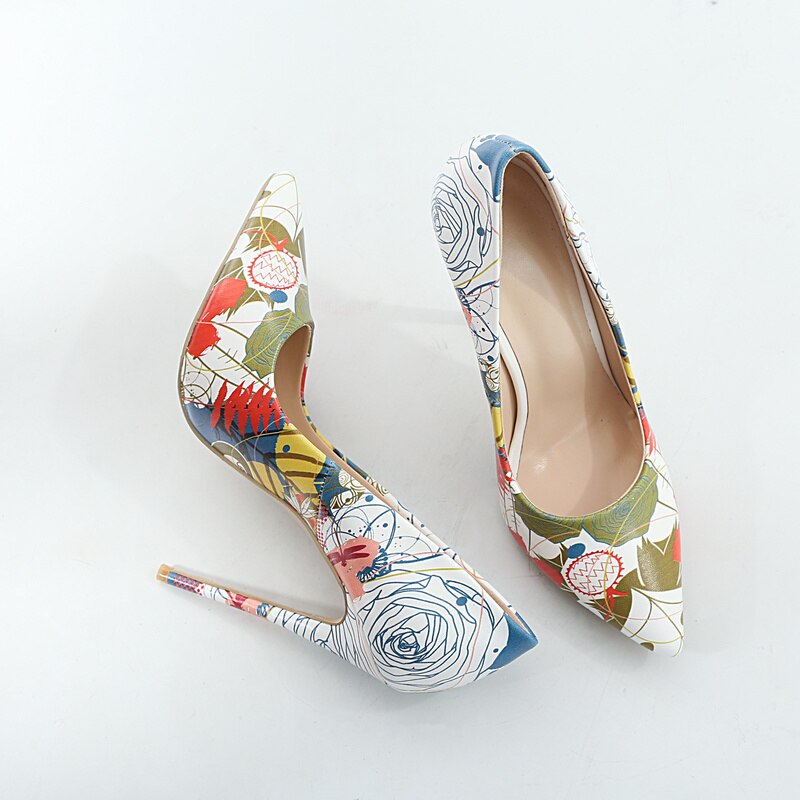 Women's hand-painted high heels shoes shallow mouth pointed colourful high heels women shoes