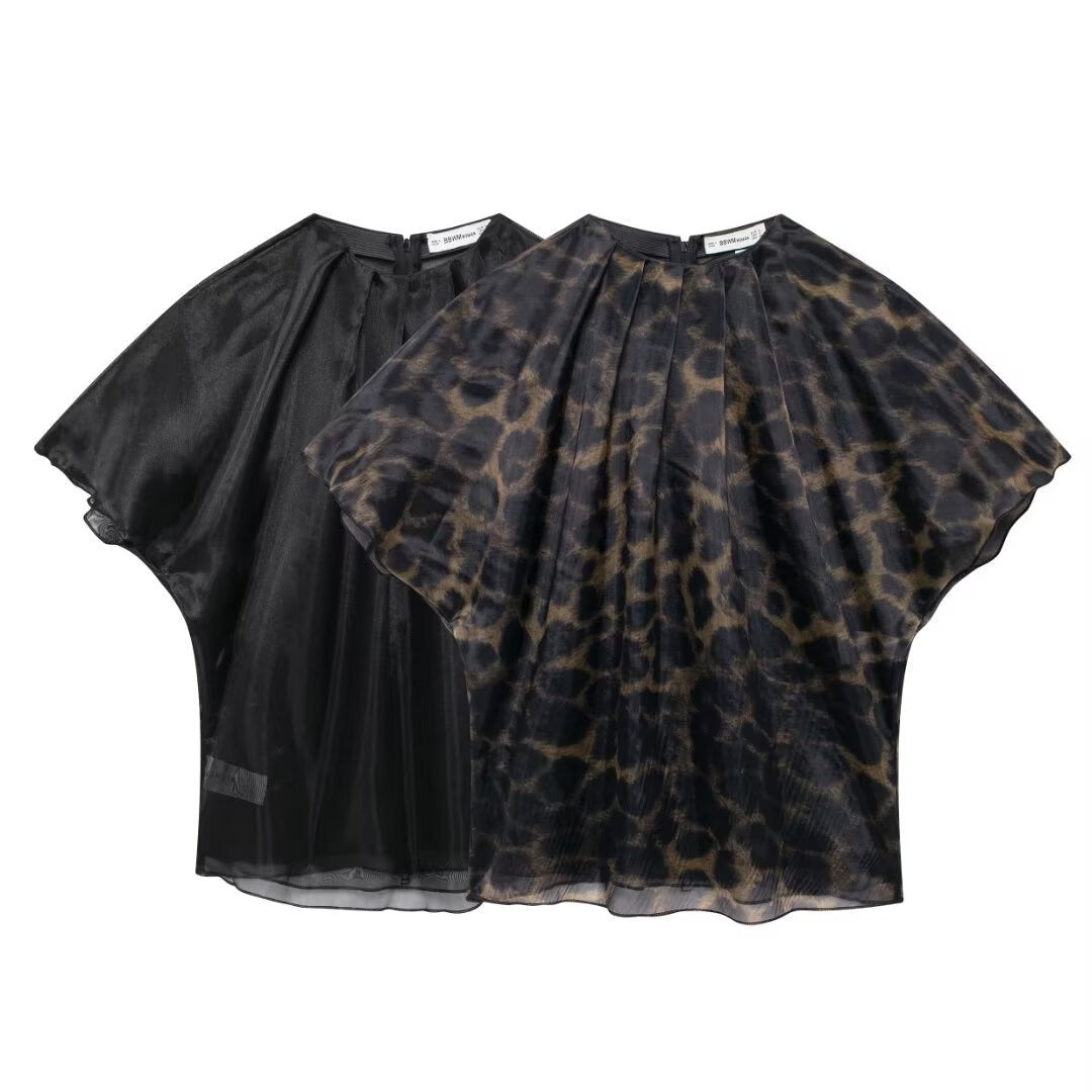 European and American style women's new retro double-layer organza design, loose and slimming top