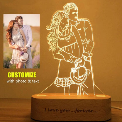 Personalized Custom Wooden Photo Frame Photo Text Customized USB LED 3D Lamp Bedroom Night Light Wedding Anniversary Birthday Gift