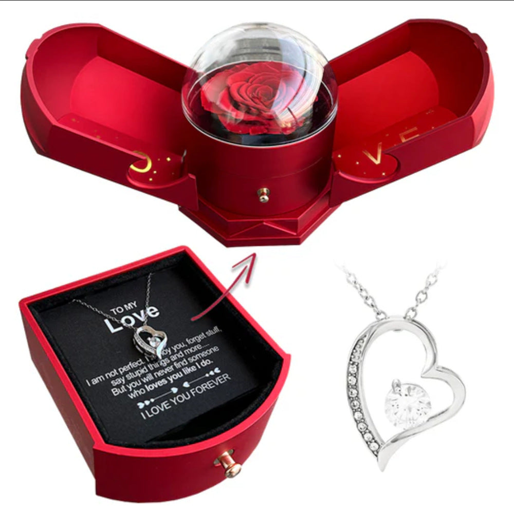 Double open rose gift box drawer style rose jewelry box angel wings Valentine's Day necklace gift box