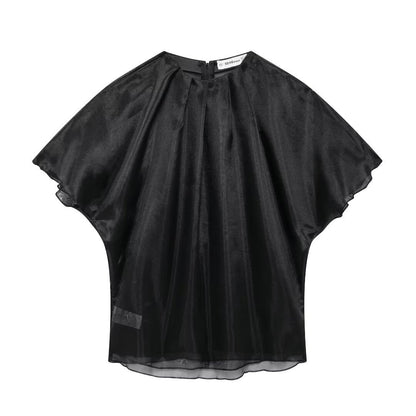 European and American style women's new retro double-layer organza design, loose and slimming top