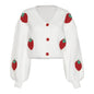 Autumn and Winter New Women's Fashion Design Single breasted V-neck Knitted Cardigan Strawberry Long Sleeve Sweater