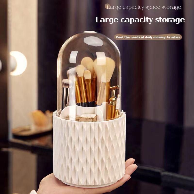 360 Rotating Large Capacity Transparent Makeup Brush Storage Pen Holder Acrylic Dust With Lid Desktop Cosmetic Storage Bo