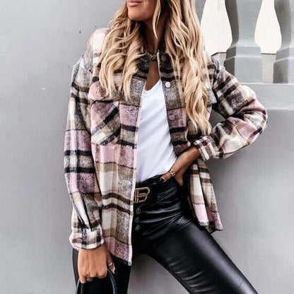 Autumn Long Plaid Jacket Women Coat Overshirt Winter Checkered Jacket Female Long Sleeve Shirt Jacket For Women