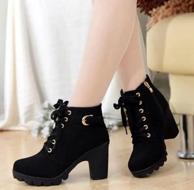 Autumn and winter new high heel boots cross straps boots thick with Martin boots leather boots spot wholesale