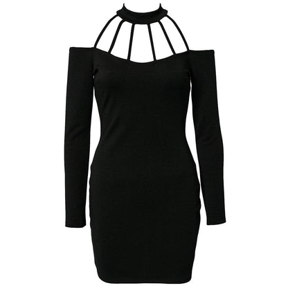 Autumn Woman Dress Full Sleeve Above Knee Length Black Sexy Dress Off the Shoulder Dress