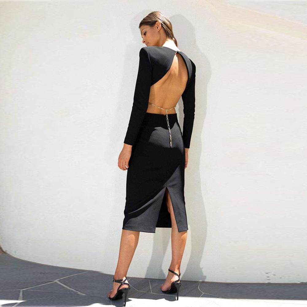 Autumn And Winter New Women's Fashion Long Sleeved Sexy Backless Slim Temperament Dress