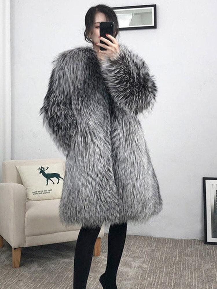 Autumn And Winter New Medium-Length Fox Fur Imitation Fur Coat Female Whole Leather Korean Version Of The Slim Coat Fashion Warm