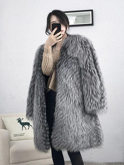 Autumn And Winter New Medium-Length Fox Fur Imitation Fur Coat Female Whole Leather Korean Version Of The Slim Coat Fashion Warm