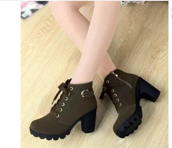 Autumn and winter new high heel boots cross straps boots thick with Martin boots leather boots spot wholesale