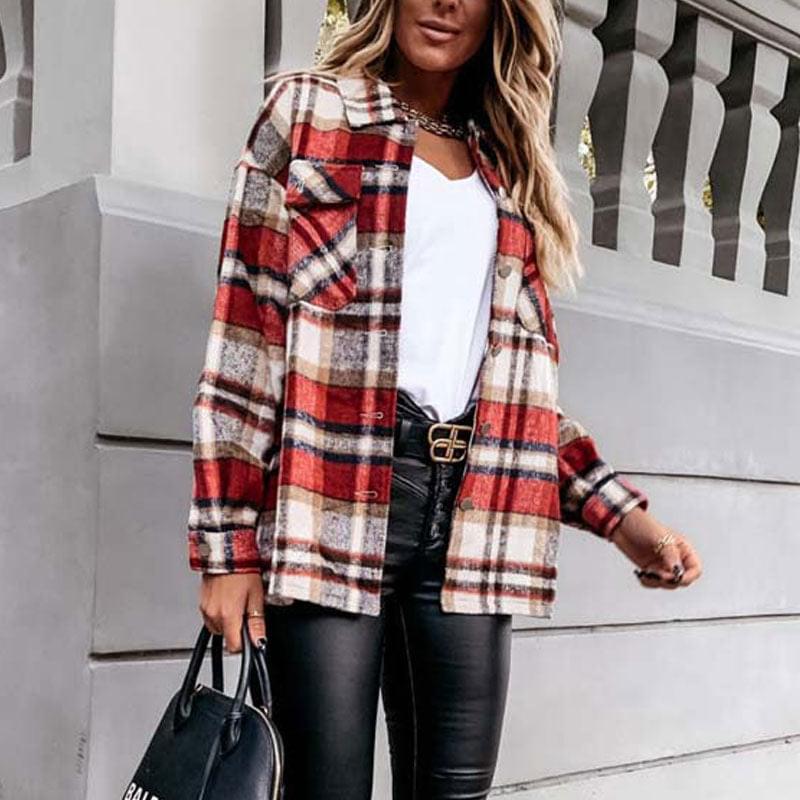 Autumn Long Plaid Jacket Women Coat Overshirt Winter Checkered Jacket Female Long Sleeve Shirt Jacket For Women