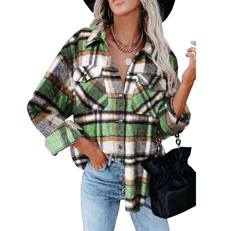 Autumn Long Plaid Jacket Women Coat Overshirt Winter Checkered Jacket Female Long Sleeve Shirt Jacket For Women