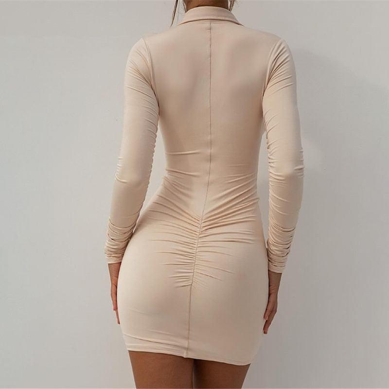 Articat New Autumn Casual Women's Dresses Vintage Bodycon Single-breasted Summer Dress Simply Ruched Y2K Women's Clothing