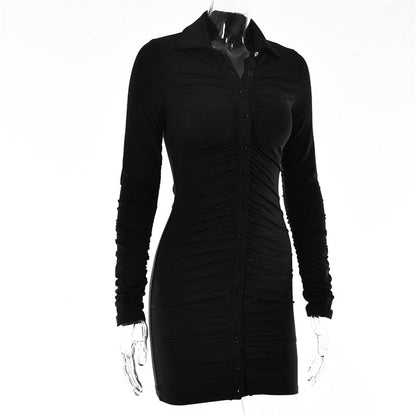 Articat New Autumn Casual Women's Dresses Vintage Bodycon Single-breasted Summer Dress Simply Ruched Y2K Women's Clothing