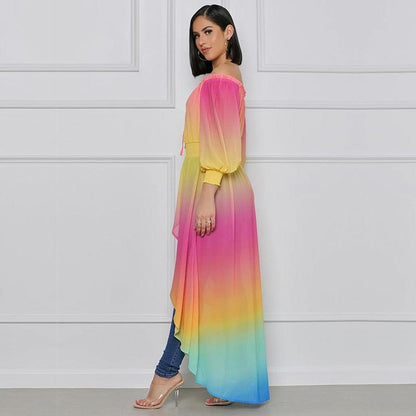 Autumn Chiffon Long Ruffle Strapless Waist Long Sleeve Fairy Dress