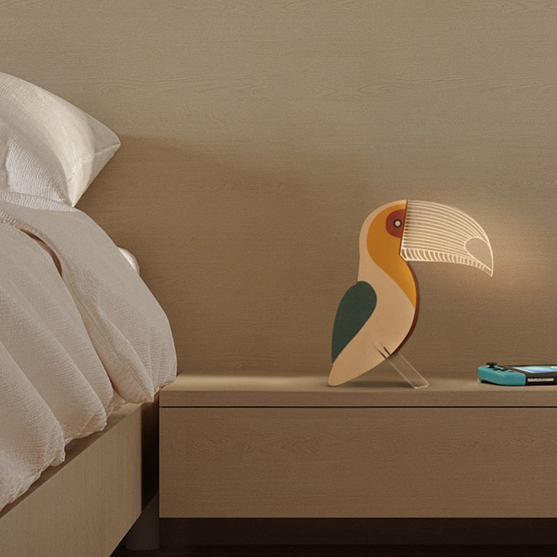 Animals LED Night Light Wood Acrylic Table USB Lights Decorate For Children Baby Kids Bedside Lamp Pelican Sirius Whale Toucan