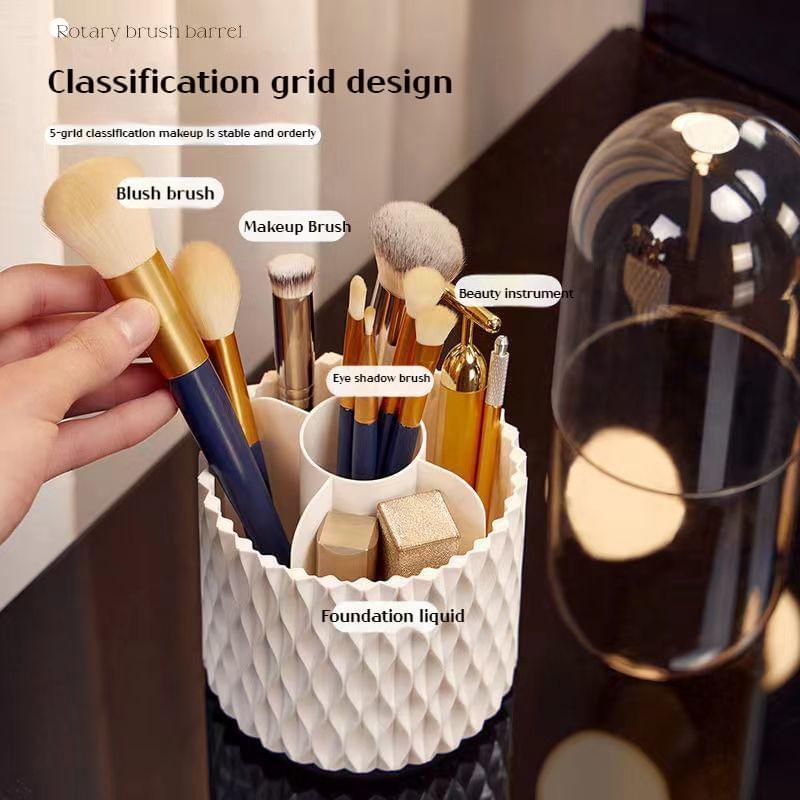 360 Rotating Large Capacity Transparent Makeup Brush Storage Pen Holder Acrylic Dust With Lid Desktop Cosmetic Storage Bo