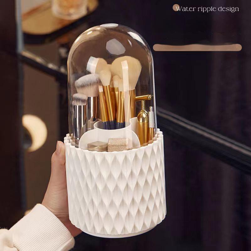 360 Rotating Large Capacity Transparent Makeup Brush Storage Pen Holder Acrylic Dust With Lid Desktop Cosmetic Storage Bo